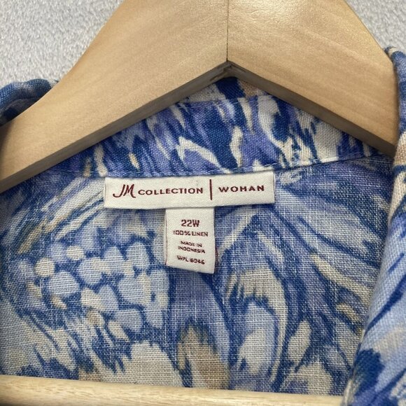 JM Collection Button Up 100% Linen‎ Shirt Womens 22W 3/4 Sleeve Lightweight Top - Picture 3 of 13